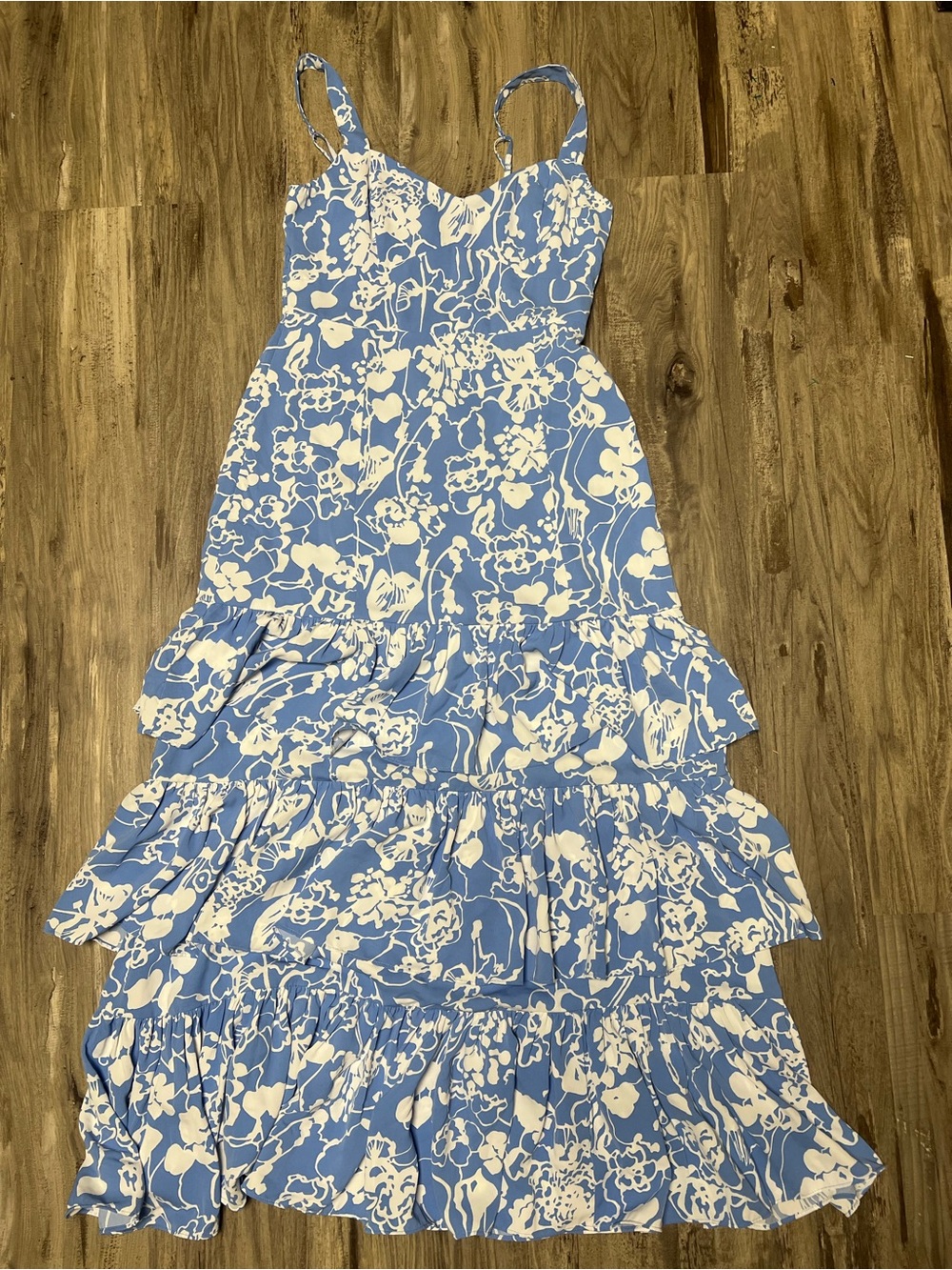 Abercrombie & Fitch Drama Ruffle Tiered French Blue Floral Maxi Dress